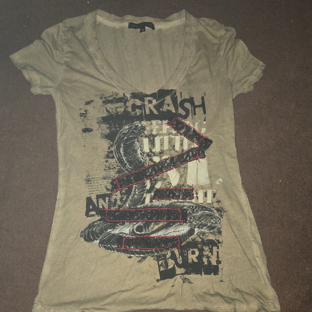 Crash & Burn Tan Graphic V-Neck Tee